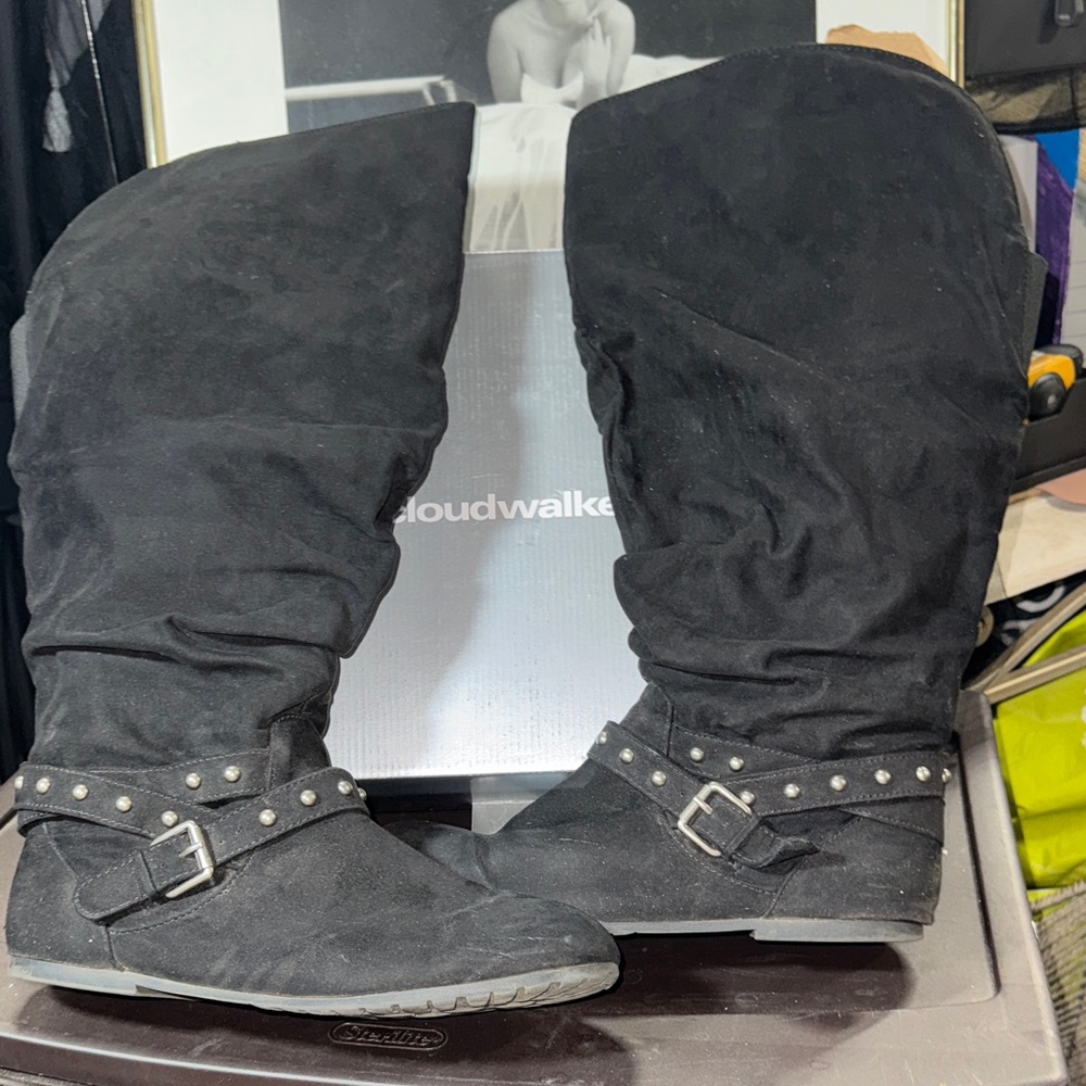 Cloudwalkers Black Over the Knee Boots with Buckle Detail
